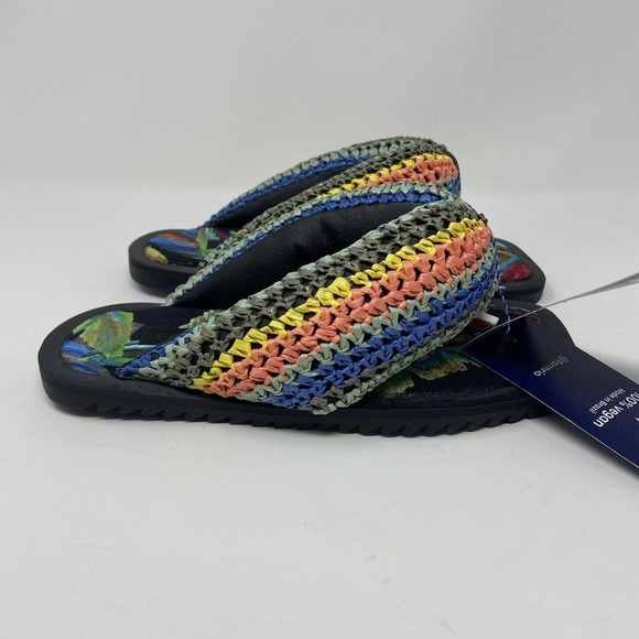 Farm Rio Black Banana Puffy Fluffy Crochet Flip Flop Sandals Womens Size‎ 6 NWT - Picture 6 of 11